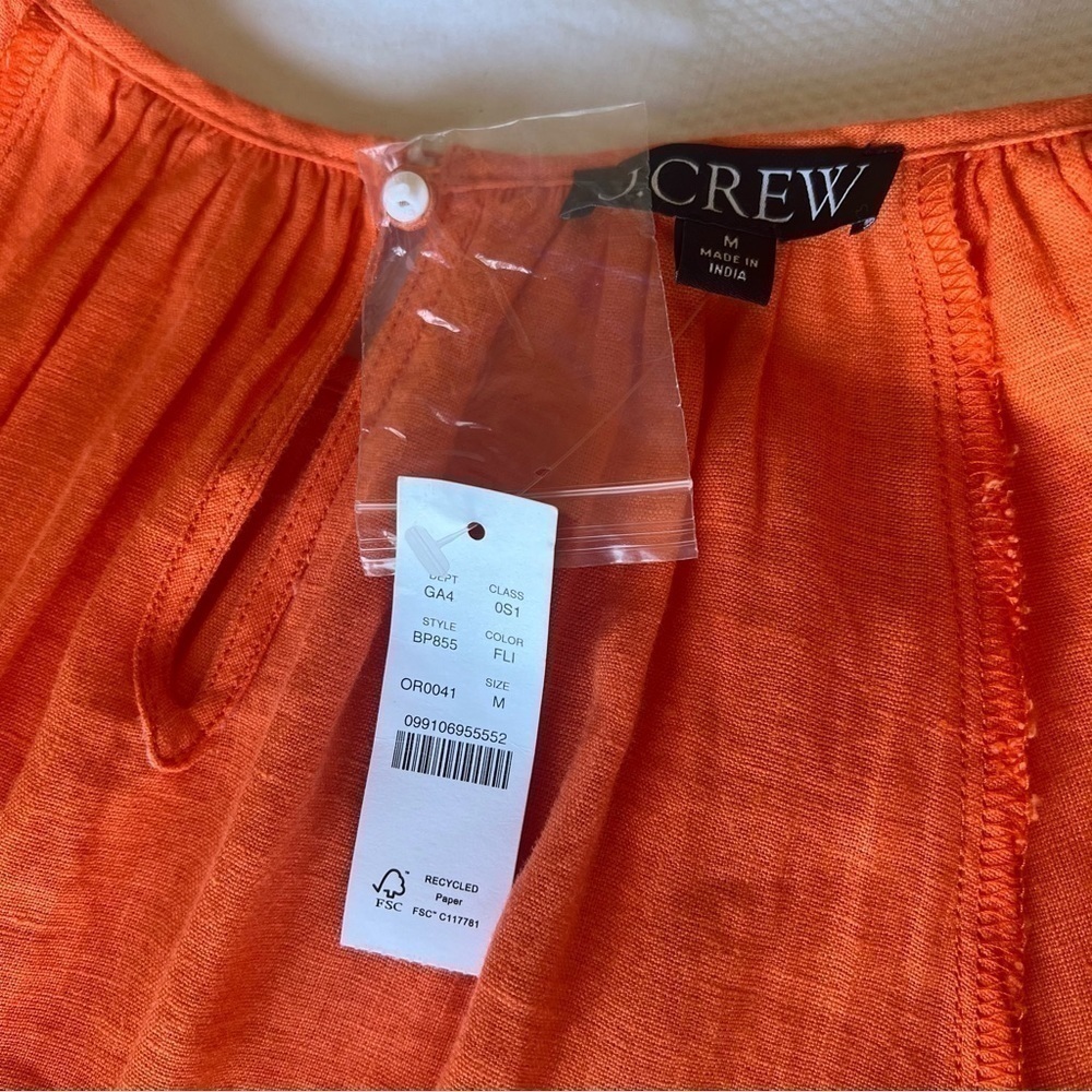 J.Crew Palermo Linen Smocked-Waist Dress Size Medium Fire Lily Color - Picture 13 of 15
